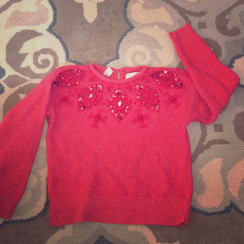 Vintage Rabbit Hair Karen Scott Blingy Red Sweater